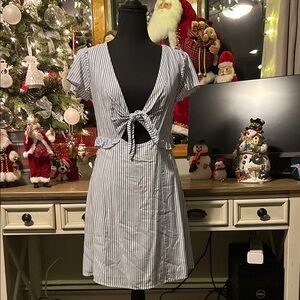 Lulus Blue & White Striped Tie-Front Mini Dress – Size Small | Original Owner